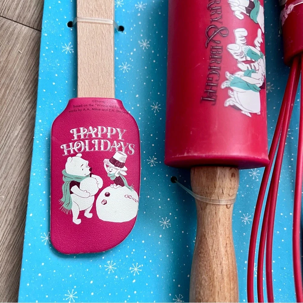 Disney Winnie the Pooh Christmas 3 Piece Baking‎ Set - Spatula Rolling Pin Whisk